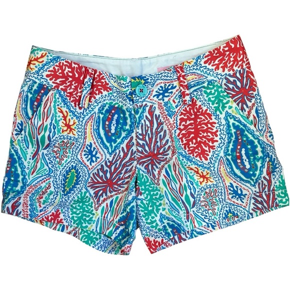 Lilly Pulitzer Callahan Shorts Let Minnow Coral Reef Print Size 00 NWT - Picture 2 of 12